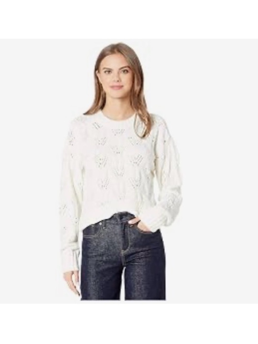BCBGMaxAzria Off-White Crew Neck Knit Sweater